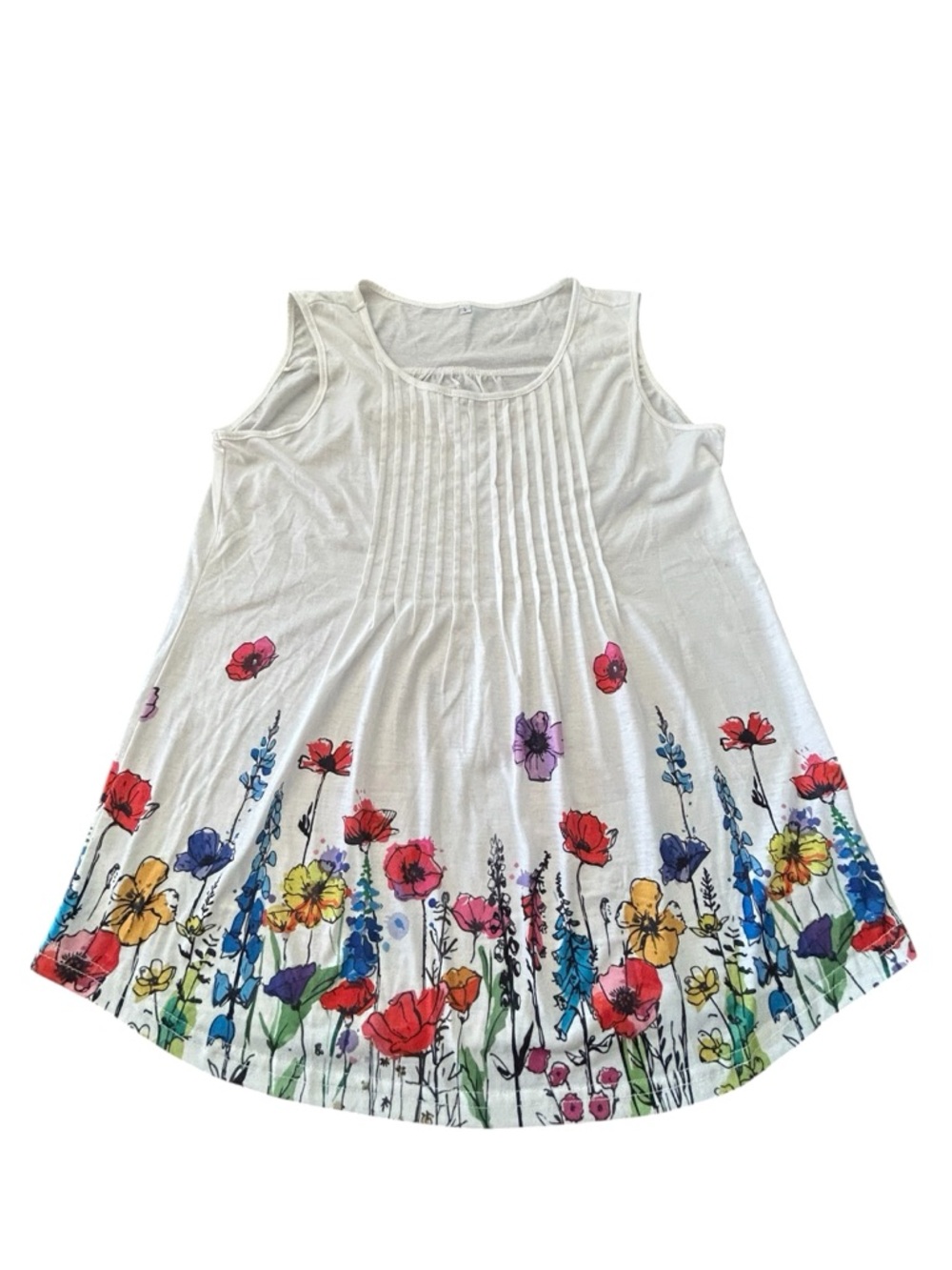 Sleeveless Woman’s White Floral Pintuck Swing Top Gorgeous Lightweight SZ L EUC - Picture 3 of 14